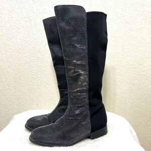 Stuart Weitzman 5050 Shimmer Riding Boots Black Metallic Size 5